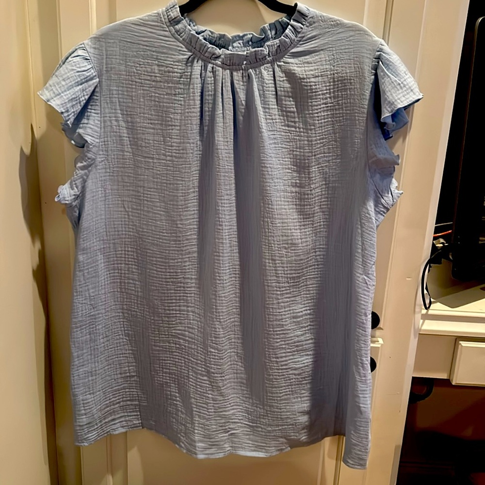XL Baby Blue Ruffle DOKOTOO blouse